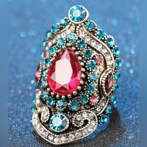 ✨NEW Elegant Silver and Red Gemstone Vintage VTG Style  Ring